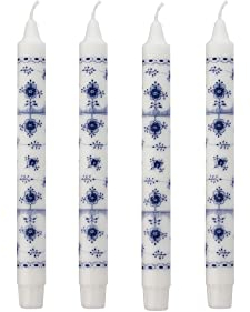 Kunstindustrien® Tapered Candles, Made in Denmark, Royal Danish Design, Dripless & Smokeless Dinner Candles, Candles Long Burning 10 Hours, Unscented Candle Gift Set, 4pcs. 2.3 x 24cm (Blue Fluted)