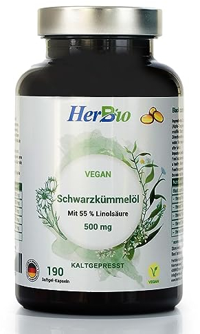 Schwarzkümmelöl Kapseln kaltgepresst VEGAN - 190 Softgel Kapseln hochdosiert 3 Monats-Vorrat - Premium kaltgepresst - 1000mg/Tagesdosis - Halal Zertifiziert - laborgeprüft - Deutsche Produktion