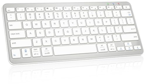 Qulose Bluetooth-tangentbord, ultratunt trådlöst tangentbord för iPad, uppladdningsbart ergonomiskt datortangentbord för iOS, Android, Windows PC-surfplattor telefon, vitt silver