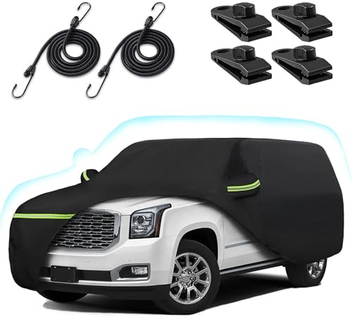 6 Layer Car Cover for 2007-2026 Chevy Suburban/GMC Yukon XL/Cadillac Escalade ESV, Waterproof All-Weather Protection Suburban Full Car Cover with Door Zipper & Cotton Lining (Black)