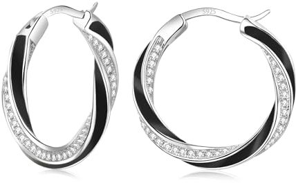 HEEYA Twisted Creolen Ohrringe in Sterling Silber 925 mit 18K Vergoldung und AAAAA Zirkonia - Hypoallergen für Frauen in Silber/Rose Gold/Gold/Blau/Weiß/Schwarz/Rot, 22MM