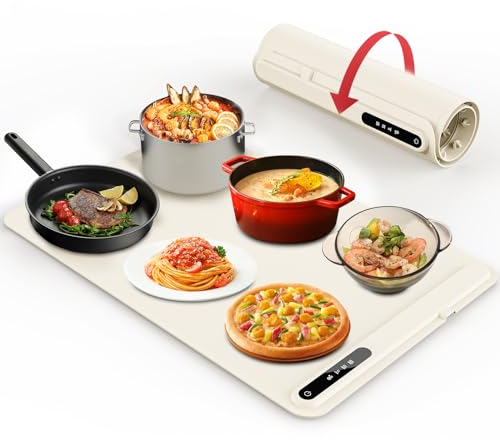 Morpilot 6-in-1 di Vassoio Riscaldante Elettrico, con Design Pieghevole e Funzione di Riscaldamento veloce, Tappetino Riscaldante a Temperatura Regolabile, Per Buffet, Festa o Uso Quotidiano Domestico