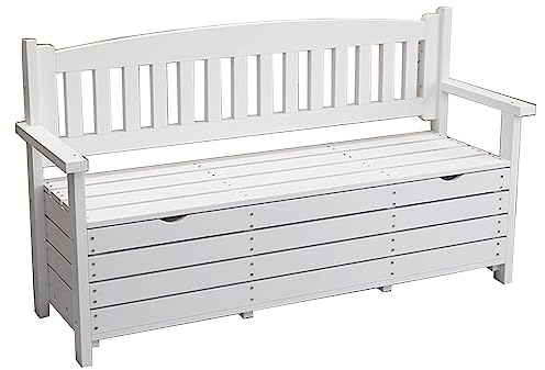 Trädgårdsbänk med Förvaring och Rygg Gjord av Massivt Trämaterial Lätt Att Lagra Föremål Stark Bärförmåga Kortfattat och Tydligt Parkbänkar for Utsidan, 2 Färger ( Color : White , Size : 125*45*85cm )