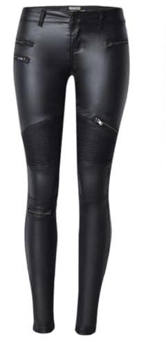 RSBFK Pantaloni da ciclismo da donna in pelle PU Slim Fit elasticizzati leggings, Nero , 76