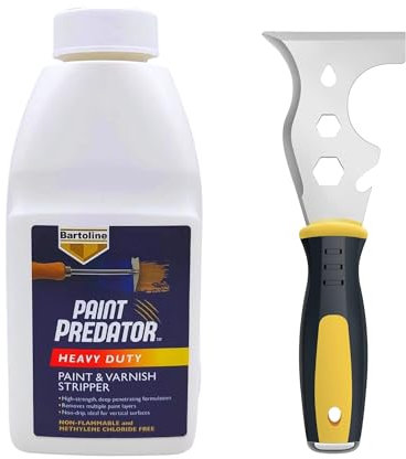 Heavy Duty Paint Stripper + Paint Scraper Tool | Paint Remover for Wood, Metal, Bricks, Plaster & More | 1x 500ml Paint Predator Heavy Duty Paint & Varnish Remover + 13-in-1 Paint Stripper Tool