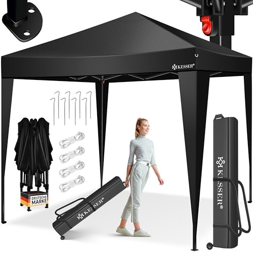 KESSER® Pavillon Pliable 3x3m | Pop-Up Réglable en Hauteur Stable Etanche Résistant à l'hiver | Protection UV 50+ y Compris Sac avec roulettes & ancrage au Sol - Noir/Noir