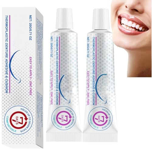 2 Pcs Thermoplastic Denture Adhesive Cream,Denture Repair Kit,False Teeth Adhesi/ve,Denture Glue,False Teet/h Adh/sive,Teet/h Gl/ue for Loose Tooth,Non-Glue Dentur/e Adhesives,Convenient Dental Glu/e