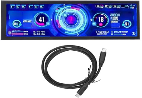 IPS -Skärm, 8,8 Tum 480x1920 Pekskärmskärmskärmsmonitor, 170 ° IPS CPU GPU -temperaturanvändning Internethastighetstid Display, Bärbar Dator Sekundär Skärm för Bärbar Dator, PC