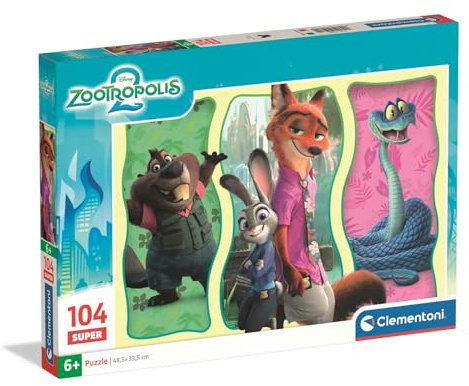 Puzzle Super Zootopia 2 104 Pièces Format 38x27 cm pour Enfant Dès 6 Ans | Personnages du film d'animation à succès mondial à assembler ensemble | idéal pour bien débuter | idée cadeau original