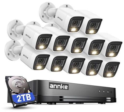ANNKE 16CH 2MP Wired Security Camera System with Smart Dual Light, Vehicle/Person Detection, 16 Channel DVR and 12PCS 1080P IP67 Outdoor Surveillance CCTV Cameras, 2TB HDD for 24/7 Home Security