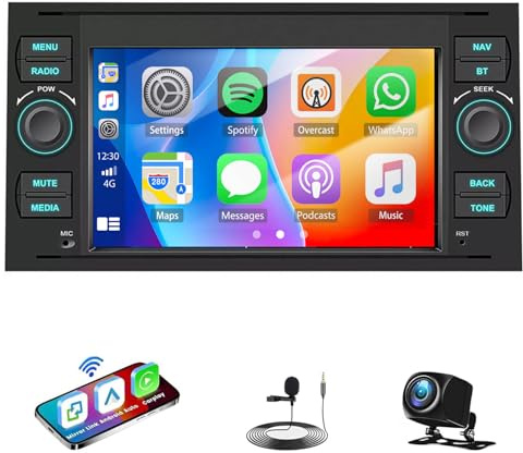 4+64G Android 14 Car Radio Stereo Upgrade for Ford Transit MK7 2005-2014 Focus MK2 2005-2008 w/Carplay Android Auto 7 Inch Touch Screen Double Din Car Radio Sat Gps Nav Bluetooth WIFI FM EQ FM RDS SWC