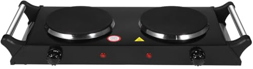 NUOBESTY 2000w Portable Electric Hot Plate Double Cast Iron Burner Handle Black Electric Stove for Home Use Uk Plug Ac230