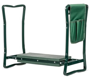 Valle Verde 2in1 Kniebank für Gartenarbeit, Sitzbank, Kniekissen, Pflanzhocker - Mit Schaumkissen, Werkzeugtasche, Klappbar - Gepolstert, Gelenkschonend - Bis 150kg Belastbar, 59 x 27,5 x 49 cm