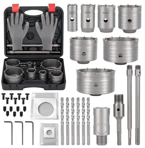 REKCKRUL Professional 39PCS Concrete Hole Saw Kit with SDS Plus & Max Shank, 30/40/50/65/80/100/110mm Masonry Hole Cutter Set for Concrete, Brick, Cement, Stone, Wall Drilling