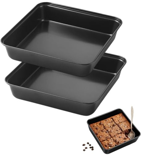 FARYODI Molde cuadrado para hornear 22 cm, 2 unidades, para brownie, molde cuadrado para tartas, brownies y lasaña