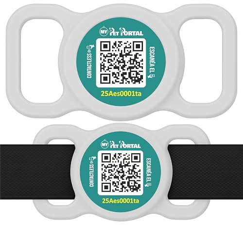 Placa identificativa Perros y Gatos con Código QR | Chapa identificativa perro | Perfil Online sin Suscripción | Resistente e Impermeable (Con agarre de silicona)
