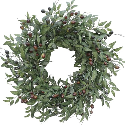 BHHDA Olive Wreath 26 Inch Wreaths for Front Door with Purely Handmade Realistic Dense Olive Leaf Olive Berry, Elegant Home Decor Wreath Ideal for Front Door, Hallways, Any Area You Want to Brighten