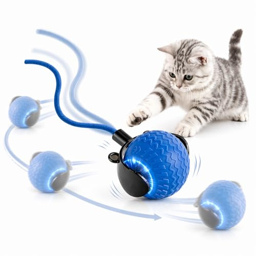 EXTFANS Interaktives Katzenspielzeug Ball, Katzenball Elektrisch mit Schwanz, 3 Modi & 360° Unregelmäßige Bewegung, USB-C Wiederaufladbar, Geräuscharm, Automatisches Katzenspielzeug für Wohnungskatzen