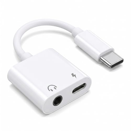 2-i-1 USB-C till 3,5 mm jack-adapter, Type-C till 3,5 mm jack och USB-C laddport Aux-hörljudsadapter med 60W PD USB-C snabbladdning för i-Phone 17/16/15 Pro Max/Pro, iPad, Macbook, Pixel, Galaxy