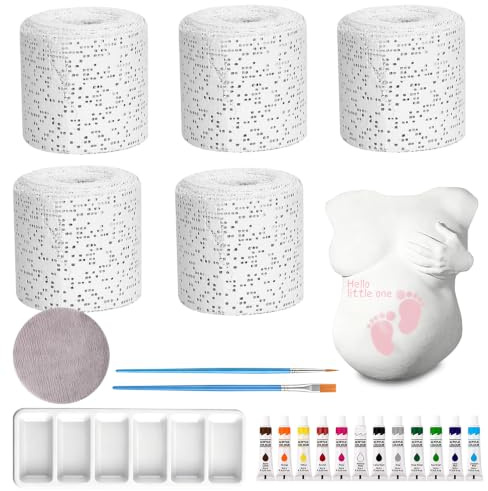 Gravid mage trycksats, SGZIOO baby mage gips tryck kit med 5 gipsbandage, 12 akrylfärger, presenter till blivande mammor, souvenirer och souvenirer