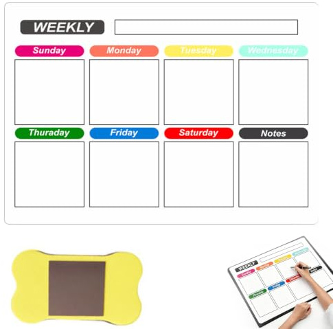 Planificateur Hebdomadaire, Planning Semaine Magnetique, Planificateur De Repas, Tableau Blanc Magnétique Effaçable, Calendrier Hebdomadaire pour Planifier Le Ménage, 42 X 29.7 CM, Version Anglaise
