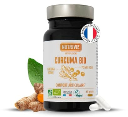 Curcuma Bio Haute Concentration 600mg - Enrichi en Poivre Noir - Riche en Antioxydants - Articulation & Digestion - 100% Naturel - 60 gélules - Fabriqué en France - Nutrivie
