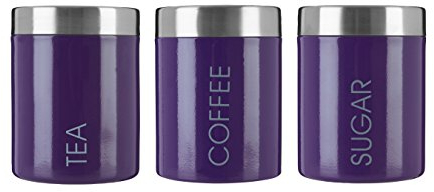 Premier Housewares Pots à thé, café et sucre (Lot de 3, couvercle argenté), Violet