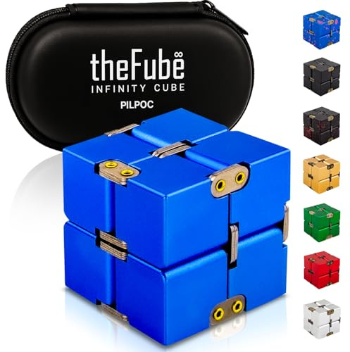 PILPOC theFube Infinity Cube Fidget Toys Anti Stress Adulte/Enfant - Cube Anti Stress en Aluminium de Qualité Avec Étui, Cube Fidget Robuste, Lourd, Soulage l'Anxiété, pour TDA, TDAH, TOC (Bleu)