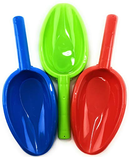 Matty's Toy Stop 14 Kids Long Handle Sand Scoop Plastic Shovels for Sand & Beach (Red, Blue & Green) Complete Gift Set Bundle - 3 Pack