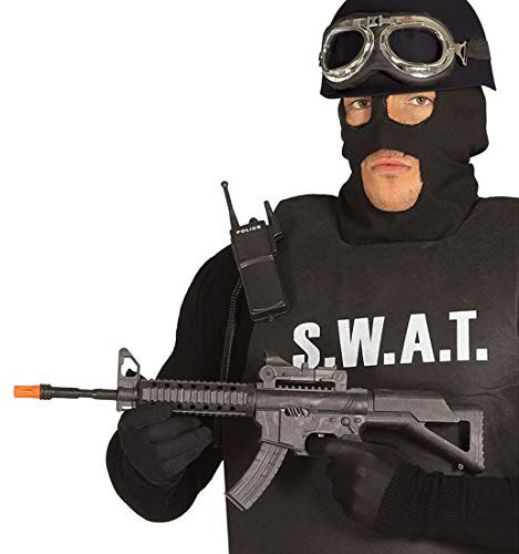 Amakando Cooles SWAT Spielzeug-Gewehr mit Geräuschen/Schwarz 56cm / Gangster-Waffe Maschinenpistole/Genau richtig zu Fasching & Straßenkarneval
