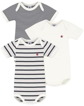 Petit Bateau A01tc Body a Rayas de Manga Corta Unisex bebé (Pack de 3)