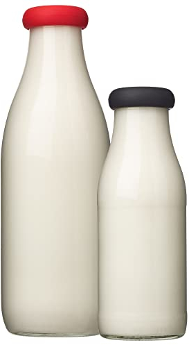 MOOPOPS - 1 litre Bottle tops (NOT 1 PINT). 2 reusable silicone tops designed to fit standard (43mm) 1l and 500ml bottles (Black and Red)
