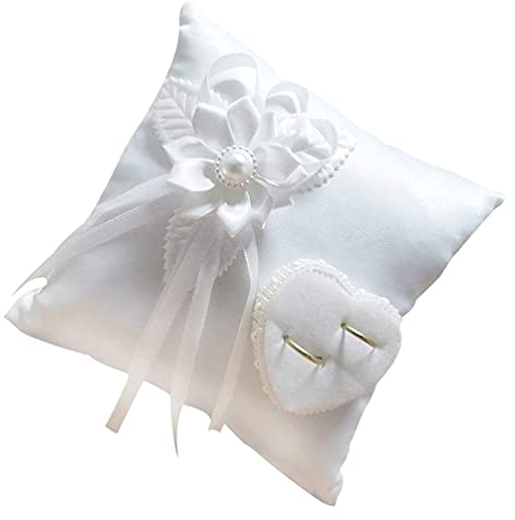 BESPORTBLE Romantic White Ring Pillow Stylish Square Ring Holder Wedding Bearer Pillow adornment