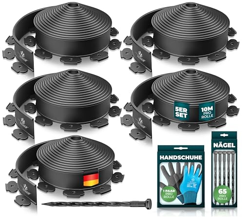 KESSER® Borde Flexible para Césped de Plástico, Cercado de Arriates, Borde de Césped, Incl. Guantes, 50 m x 5 cm, Negro