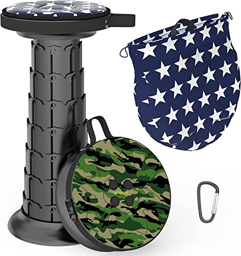 ALEVMOOM 52cm Taburete telescópico con cojín, Taburete Plegable portátil más Resistente, Capacidad de 440 Libras, Taburete retráctil Plegable para Camping, jardín, Barbacoa con Bolsa