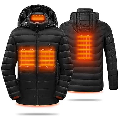 HEWINZE Veste Chauffante Homme avec batterie incluse,Manteau Chauffante Homme avec capuche pour L'hiver, la Chasse, L'extérieur, le Camping, Ski Équitation.