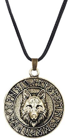 Collar de lobo para hombre, collar con cabeza de lobo vikingo nórdico con cadena de 23.6, collar amuleto de lobo con monedas viking runes, collar retro tótem lobo, Acero inoxidable