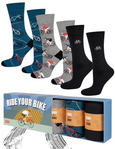 soxo Sport Calcetines Hombre Divertidos Algodon Regalos Originales Regalo Hombres 40-45 Bike 3 Pares