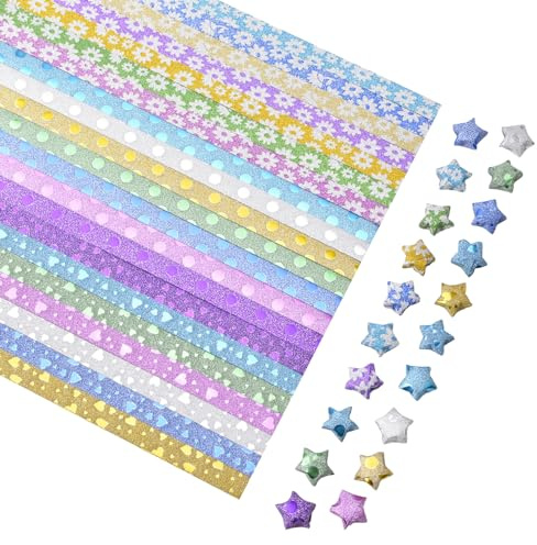 URROMA 420 strisce di carta glitterate a forma di stella, 7 colori misti, per origami, stelle, artigianato, pieghevoli, per insegnamento scolastico, fai da te