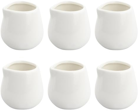 Cozlly 6 Mini Jarra de Leche Porcelana, 100ml Lechera Cerámica, Jarra para Cremar Leche Pequeñas para Café, Salsa, Blanco (Blanco)