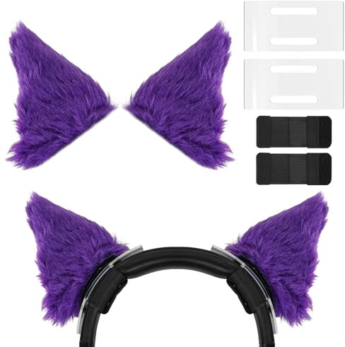 Geekria Nova Kopfhörer-Abstandshalter + Katzenohren-Aufsatz, kompatibel mit Razer, JBL, Plantronics, Sennheiser, Logitech, Hyperx, einfache Selbstmontage, bequem und stilvoll (Schwarz/Lila)