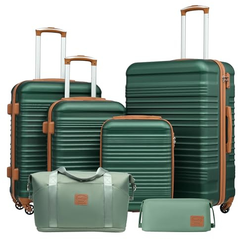 COOLIFE Suitcase Sets 6 Piece, Luggage Sets ABS Hard Shell, Durable Travel Luggage with Expandable Travel Duffels Bag ＆ Toiletry Bag Included TSA Lock and 4 Spinner Wheels for Travel, 16 20 24 28
