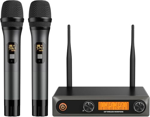 voijump Wireless Microphone System, Metal Dual UHF Cordless Mics Handheld Microphone, Professional Wireless Mic Set for Karaoke, Party, Church, Wedding, DJ, Home KTV Set, 200ft