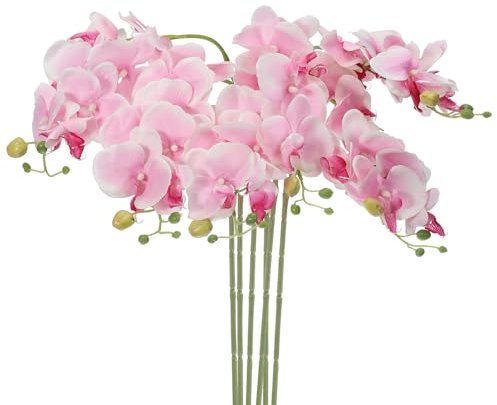 PATIKIL Artificial Orchid Stems 31, 6 Pack 7 Heads Faux Silk Phalaenopsis Flowers Real Touch Fake Orchid Flower Branch for Vase Home Wedding Decoration, Light Pink