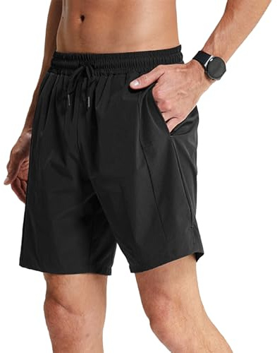 Okdance Gym löparshorts för män snabbtorkande andningsbara atletiska shorts med två fickor för joggare träning träning sport, Svart, XXL
