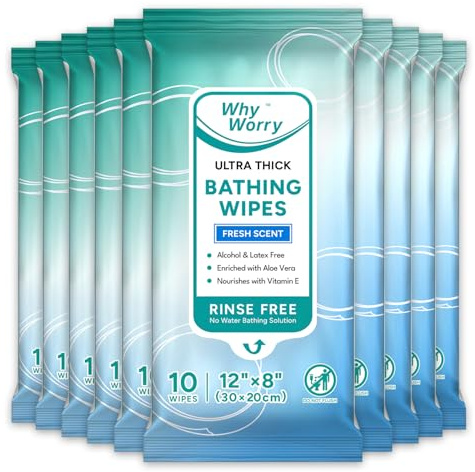 WhyWorry Toallitas Húmedas Corporales para Adultos y Ancianos, Extra Grandes 20x30 cm Toallitas Desechables con Aloe, Limpieza Corporal y Higiene, 99% Agua Pura & sin Alcohol, Perfumadas, 100 Unidades