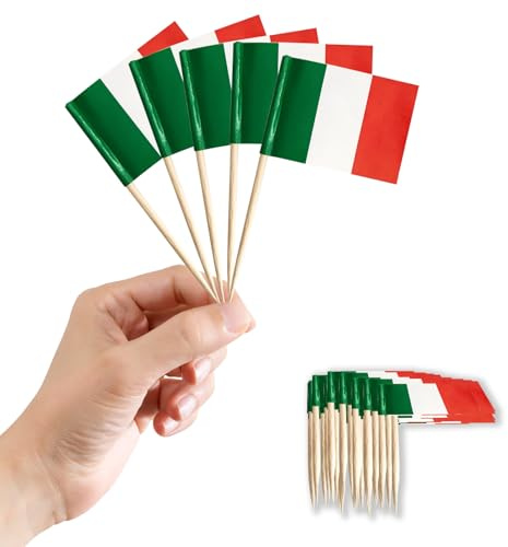 100 stycken Italien tandpetare flaggor cocktailpinnar, italiensk dekoration mini cupcake topp Liten tandpetare Italien flagga för kakor fotboll EM Eurovision VM bar pub fest dekor