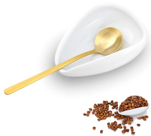 1 Set Coffee Spoon Rest with Spoon for Coffee Bar Accessories Small Ceramic Coffees Spoons Holder Stirrers Modern and Minimalist Teaspoon Rest for Coffees Station Stirrers(White+Gold Spoons)