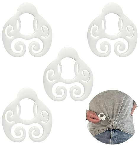 4pcs Clothes Corner Knot Button Clips for Women, Portable Tshirt Knot Ring and Tshirt Ties Rings, Plastic Waist Cincher Clips for Shirt Hem Scarf and Dress Accessories, Stylish and Long-Lasting