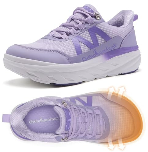 Women's Orthopedic Diabetic Wide Sport Shoes: Plantar Fasciitis Arch Support Neuropathy Foot Pain Relief Recovery Swollen Sneakers, Indoor Lightweight Breathable Athletic Tennis Shoes Purple Size 9.5